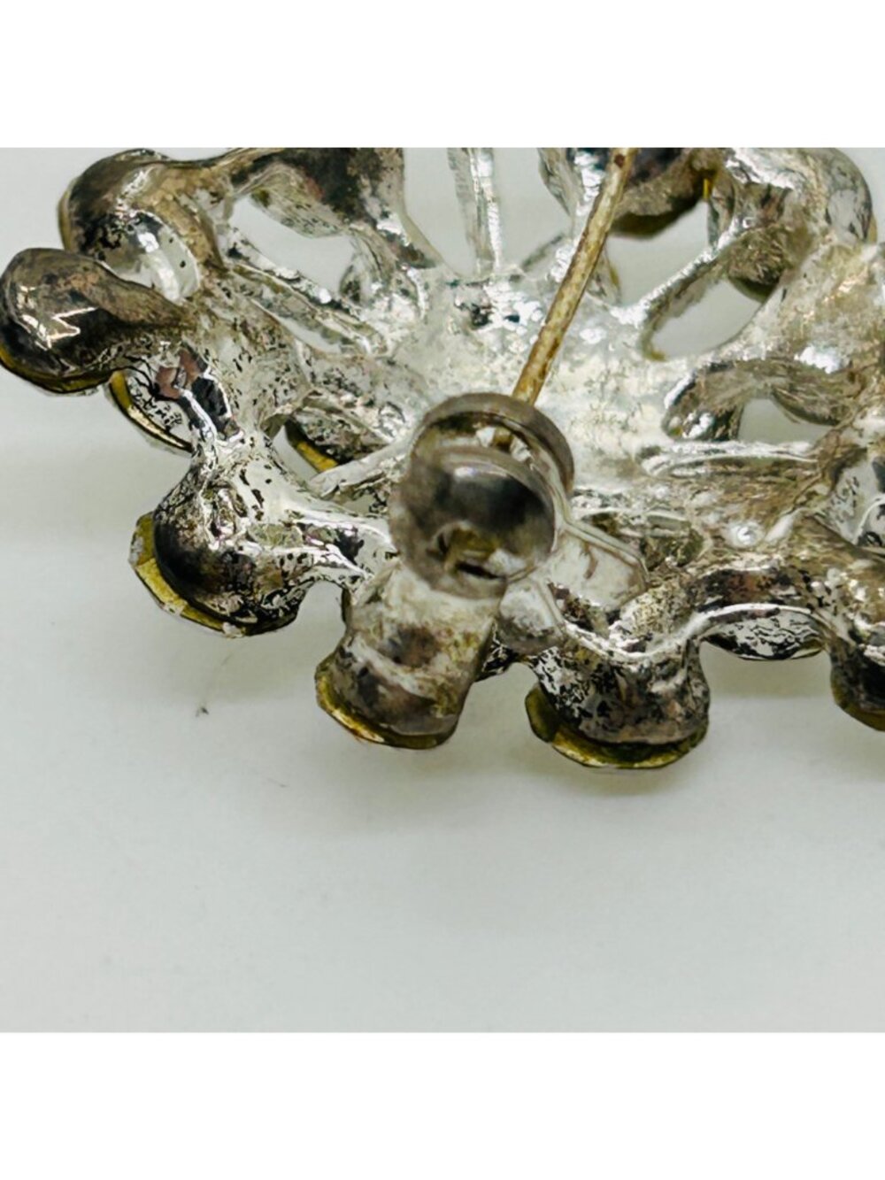 Rhinestone Starburst Snowflake Brooch Aurora Borealis Silver Tone Clear Vintage - Picture 8 of 12